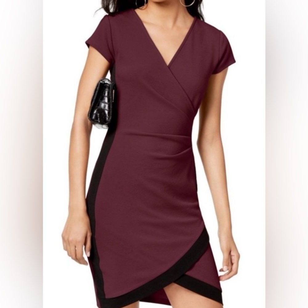 Almost Famous Burgundy Faux Wrap Sheath Dress Size Med